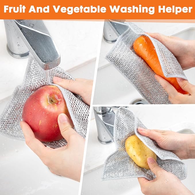 COBETE Non Scratch Wire Dishcloth,Double-Layer Wire Dishwashing Rags for Wet and Dry,Wire Miracle Cleaning Towels and Dish Cloths Multipurpose for Washing Dishes,Cookware, Sinks,Stove Tops,Pack of 10