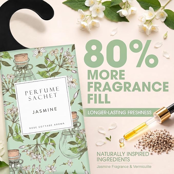 Large 12 Packs Jasmine Hanging Scented Sachets Long-Lasting Closet Deodorizer Air Freshener Fabric Refresher Odor Eliminator for Drawer Home Fragrance Gift Set