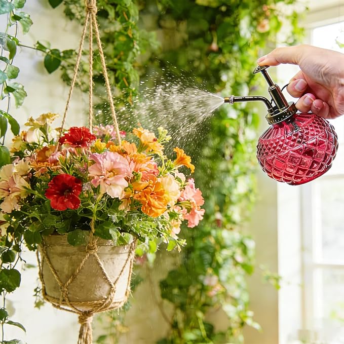 OFFIDIX Plant Mister, Amaranth Glass Decorative Vintage Spray Bottle 10 oz | Glass Mister with Plastic Pump, 300ML Small Watering Can Decorative for Indoor Outdoor Succulent Garden Cleaning Empty Bottle
