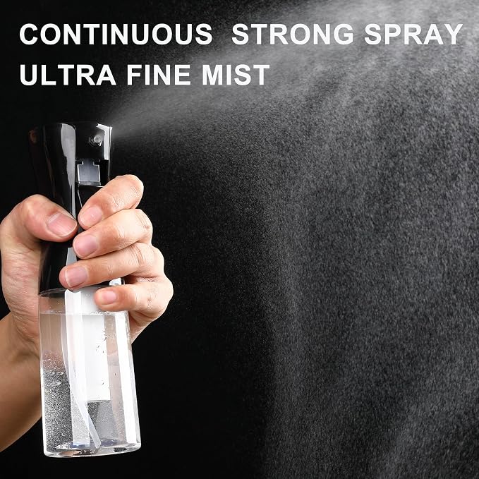 hair spray bottle, ultra-fine spray continuous spray bottle (200ml/6.8oz), used for hair design, vegetation, cleaning and skin care - empty, reusable (Black)