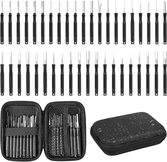 Kikerike Terminal Removal Tool Kit 41 Pcs Depinning Tool Electrical Connector Pin Removal Tool Kit Pin Extractor Tool Set Wire Terminal Release Tool for Automotive Car Household Devices - Black