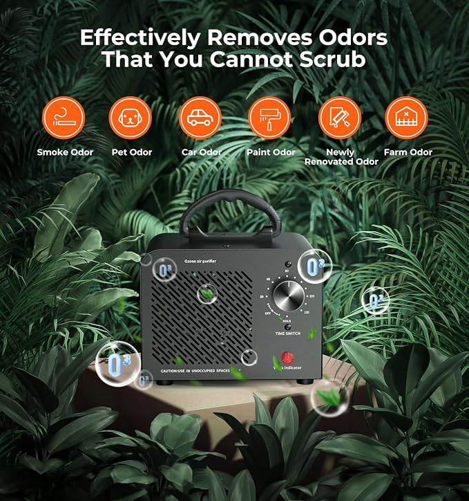 Hadlook Ozone Generator 48,000mg, Ozone Machine Odor Removal, O3 Ionizer | Commercial High Capacity Air Purifier Deodorizer, Portable Mini for Car, Home, Smoke, Pets, Industrial, for 4000 Sq. Ft-Black