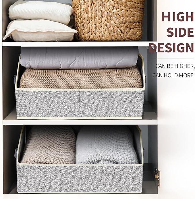 Trapezoid Closet Shelf Organizer - Large Baskets for Organizing, Storage Baskets for Shelves, Cubbies Storage Bins for Clothes, Books, Blankets, 4 Pack, Light Gray