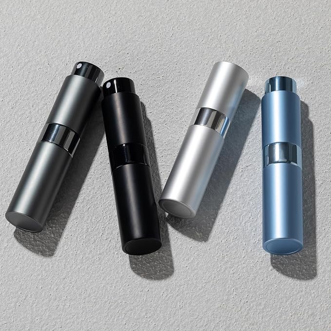 Lulupack Travel Perfume Bottle Refillable - Cologne Spray Atomizer Mini - Small Travel Size Empty Sprayer for Refill Sample Container - Portable Fragrance Decant Dispenser for Women Men 8ml 4PCS Grey
