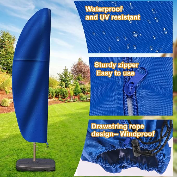 OKPOW Cantilever Patio Umbrella Cover: Fits 7.5-11.5 FT Outdoor Umbrellas | Easy Install with Rod & Long Zipper, Waterproof 420D Oxford Cover, Protects Offset Umbrella from Sun, Rain, Snow & Dust