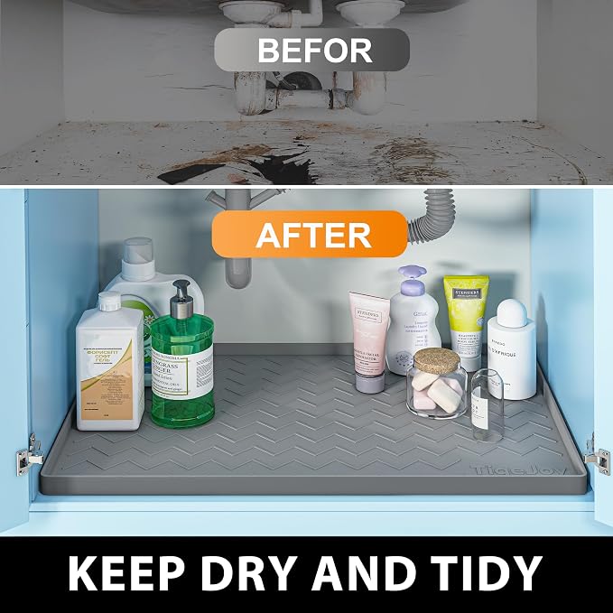 TigeJoy Under Sink Mats for Kitchen Waterproof 31" x 22", Cabinet Liner | Leak-Proof Silicone Mat Sink Protector, Kitchen Essentials Organizer and Storage,Boot or Shoe Tray, Pet Feeding Mat
