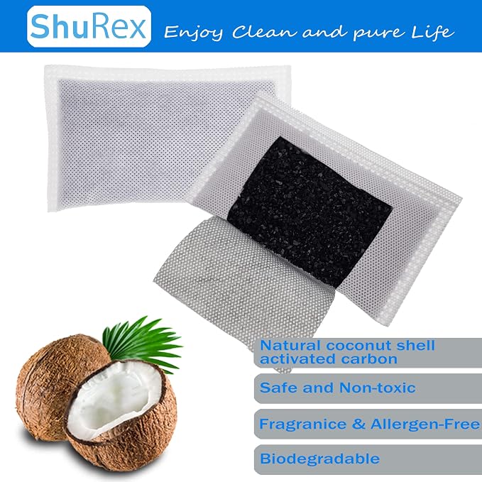 Activated Charcoal Trash Can Odor Absorbing Filter Refill Deodorizer | Compatible with iTouchless Trash Cans 8 Gallon and Larger (4 Large Filters+ 1 Compartment) (Black), Absorb Smelly Trash Odors