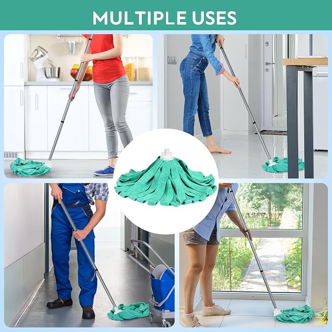 Matthew Microfiber Cloth Mop Compatible with Ceda Mop Refill Commercial Replacement 54" Stainless Steel Handle with 2 Wet Mop Heads w/1 Handle Incl.2Pcs Microfiber Towels-Green