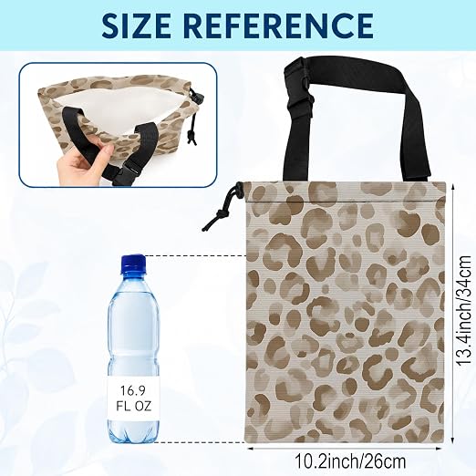 Neutral Beige Leopard Print Car Trash Bag Hanging for Back Seat | Cheetah Animal Print Canvas Drawstring Car Garbage Bag with Adjustable Buckle Vehicle Trash Can