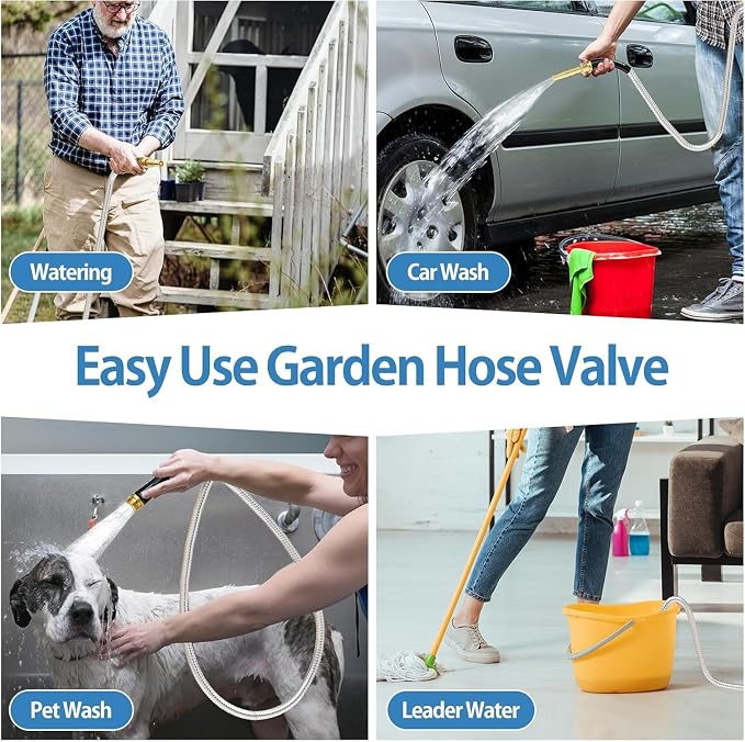SPECILITE 50ft 304 Stainless Steel Metal Garden Hose with Rubber Grip | Adjustable Brass Nozzle, 3/4" Solid Brass Connectors, Flexible, Puncture Resistant, Non-Expandable for Yard Outdoor Lawn