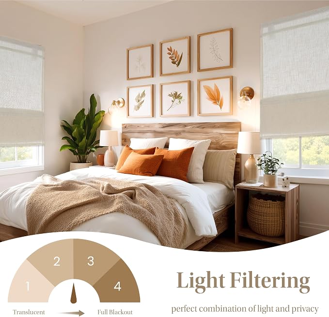 StangH Magnetic Natural Linen Roman Shades for Doors, W26 x L72, 1 Panel | Cordless Window Shades, Light Filtering with Privacy, Farmhouse Rustic Decor, for Home Office
