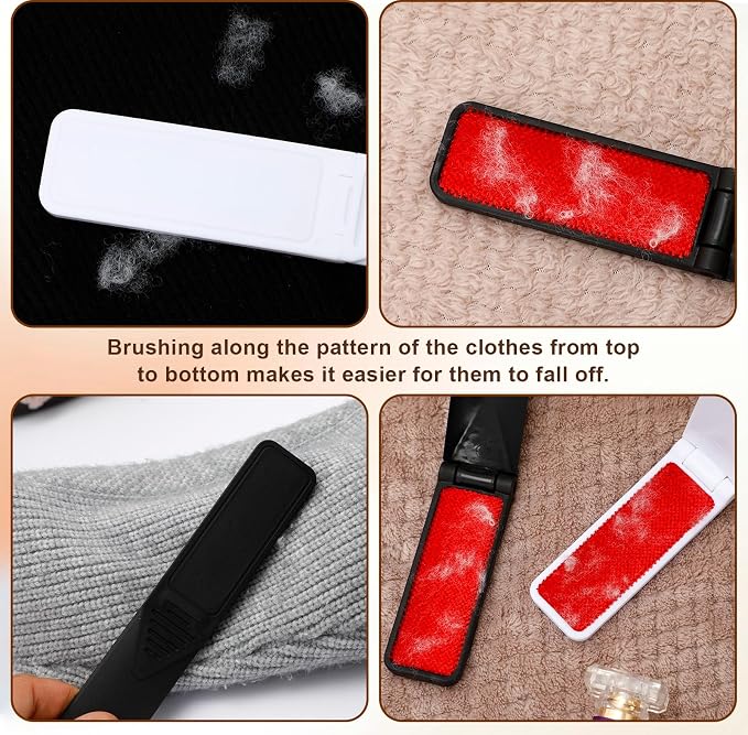 6 Pcs Foldable Lint Brush for Clothes, Portable Lint Remover Brush, Reusable Travel Lint Brush for Furniture, Sofa, Pet Hair, and Fabric Fluff Dust Removal Tool (Black + White)