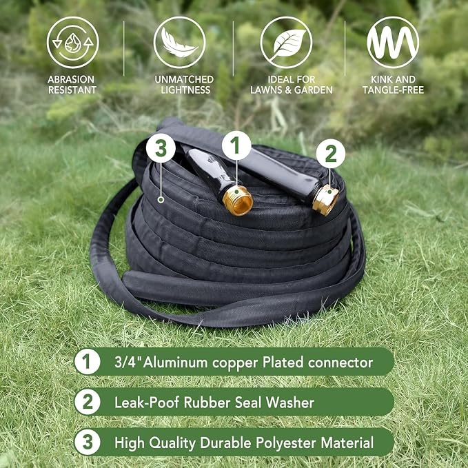 Upgraded 50FT Expanding Garden Hose - Lightweight, Kink-Free & Burst-Resistant Flex Hose with 8-Pattern Spray Nozzle for Lawn, RV, Car Wash (50 ft Expandable Water Hose) (50ft)