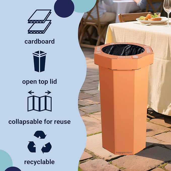 happimess Fleur 25 Gal Trash Can Bin, Carrot Cake, Set of 2 | Event Recycling, Traditional Classic Disposable Corrugated Cardboard, 32" Height, 16" Width, 16" Depth