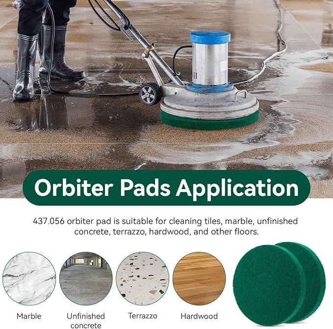 12 Inch Cleaning Orbiter Pads 437.056 for Oreck 550MC Orbiter Floor Machine | Commercial Green Scrubbing Pad, Orbital Buffer Pats for Tile, Hardwood, Marble Floors