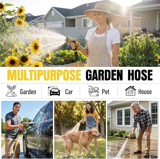 Heavy Duty Garden Hose 35ft, NON-EXPANDABLE Flexible Water Hose, Kink Resistant Lightweight Hybrid Hose, Leakproof Hose Male to Female Fittings