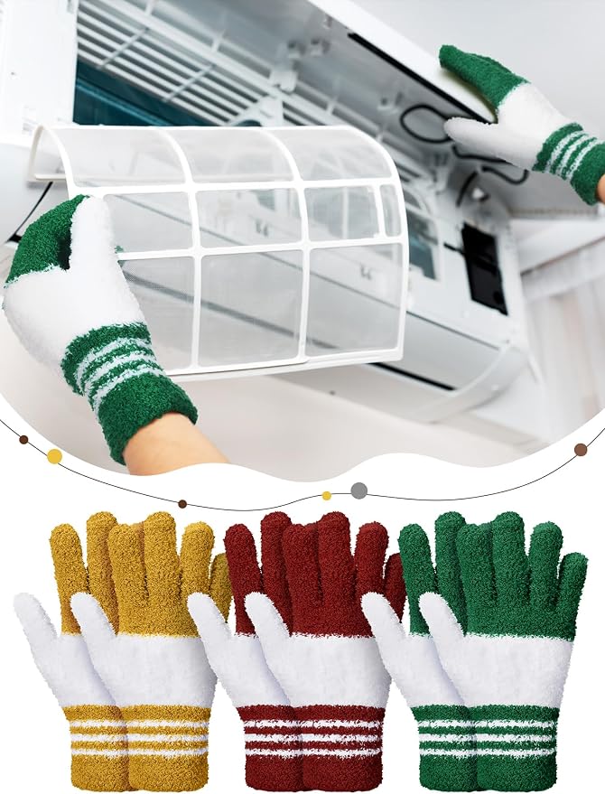 Patelai 3 Pairs Microfiber Dusting Gloves for Plants Leaf, Small | Dark Blue, Gray, Khaki, White,Plant Cleaning Gloves, Reusable Washable Gloves,House Furniture Blinds Dusting