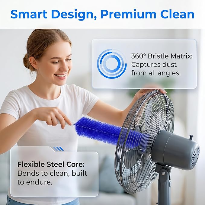 Bendable Microfiber Head, New Fan Cleaner Brush Reusable Dust Remover Washable ldeal for Electric Fans Air Conditioning, Home Car Vents, Curtain (Blue 4 Psc)