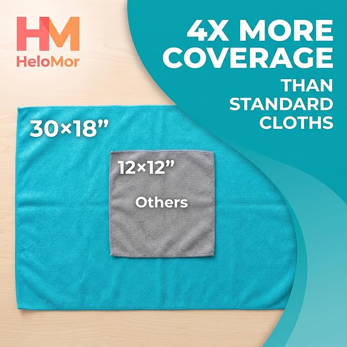 HELOMOR 3 Extra Large Microfiber Cleaning Cloths, 30"x18" Floor Towels for Squeegee Mop, Reusable Multi-Purpose Cleaning Rags for House, Kitchen, Car & Windows, Highly Absorbent, Lint-Free
