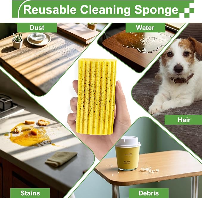 Jeymei Damp Clean Duster Sponge,4Pcs Yellow Dust Sponge for Cleaning | Damp Dusting Sponge with Ridges,Baseboard Cleaning Tool,Reusable Wet Duster Sponge,Household Cleaning Sponges for Blinds