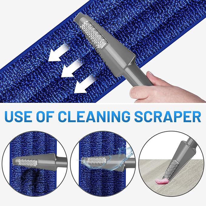 Microfiber Hardwood Floor Mop - Spray Mop with 4 Washable Pads | Wet Dry Use Mop, For Tile Wood Laminate Vinyl Marble Multi-Surface, 500+ ML Refillable Bottle, 360° Swivel Head, Dark Blue