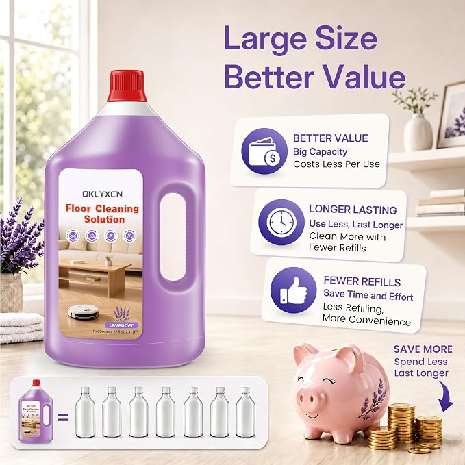 82 FL OZ Lavender Scent Floor Cleaning Solution Compatible with Roborock | Rich, Long-lasting Fragrance, 2.4 L Floor Cleaner for All Robot Vacuums with Mopping & Cordless Wet/Dry Vacuum Mop Cleaner