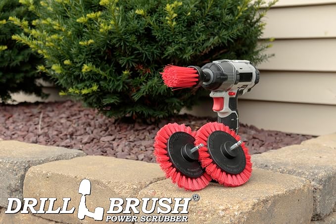 Drillbrush Hard Bristle Cleaning Brush for Crevices and Gaps - Outdoor | Drill Brush Attachments for Cleaning Brick and Cement - Fireplace Cleaner Brushes - Cemetery Headstone Cleaner Kit for Graves