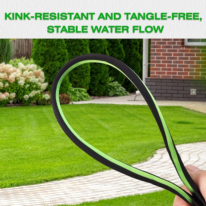 50FT Lightweight Super Flexible Garden Hose | Kink-Free, Non-Expanding, Easy Storage for Yard Lawn Outdoor Use (Black-Green)