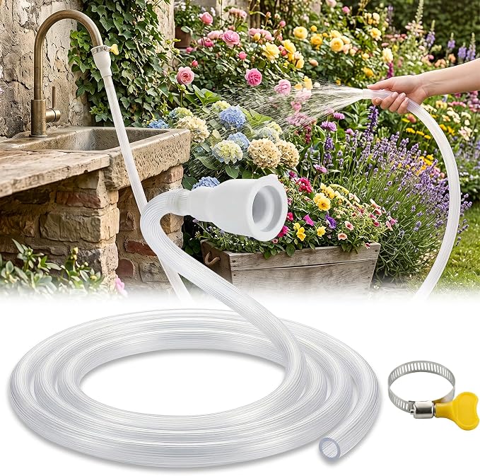 6.5 FT Faucet Hose Adapter for Sink, Transparent PVC Tube with Adjustable Faucet Connector and Hose Clamp Portable Water Transfer Accessories for Sink, Bucket, Garden, Pet Bathing