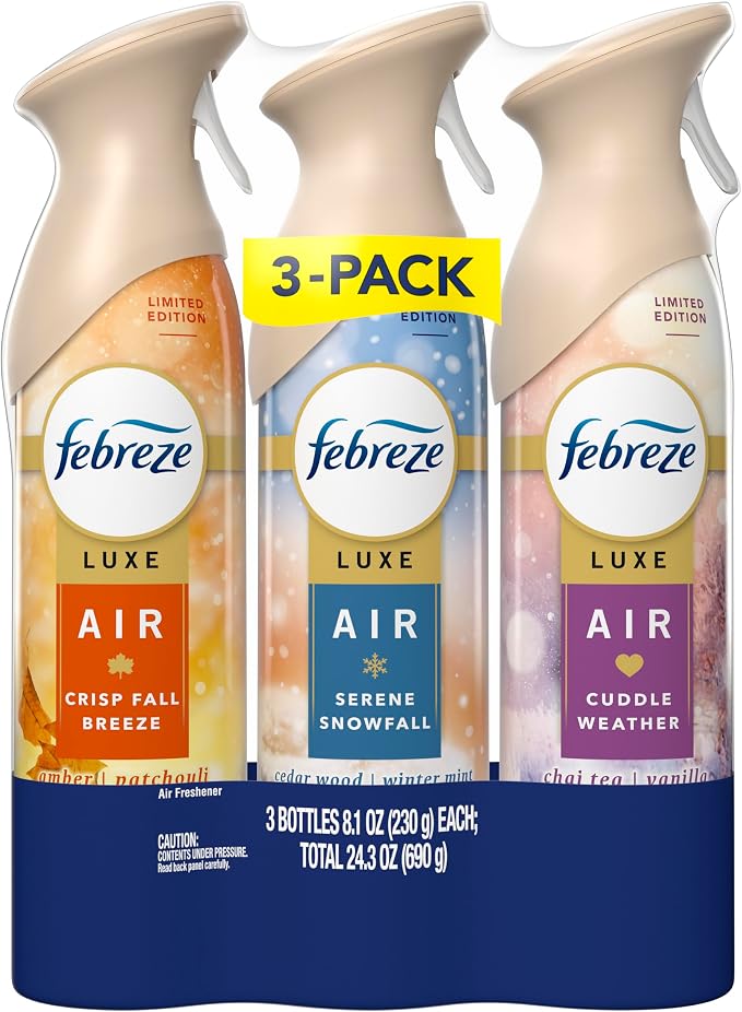 Febreze Odor-Fighting Air Freshener Spray, Room Spray, Crisp Fall Breeze, Cuddle Weather & Serene Snowfall Air Mist, 8.1 oz, 3ct