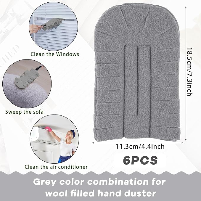 Zubebe 6 Pcs Reusable Duster Refills Fleece,Grey | Soft Polyester Fiber Flat Duster Refill Multi Surface Washable Cleaning Pad Tools for Home, Blinds, Car, Pet, Furniture, Fans