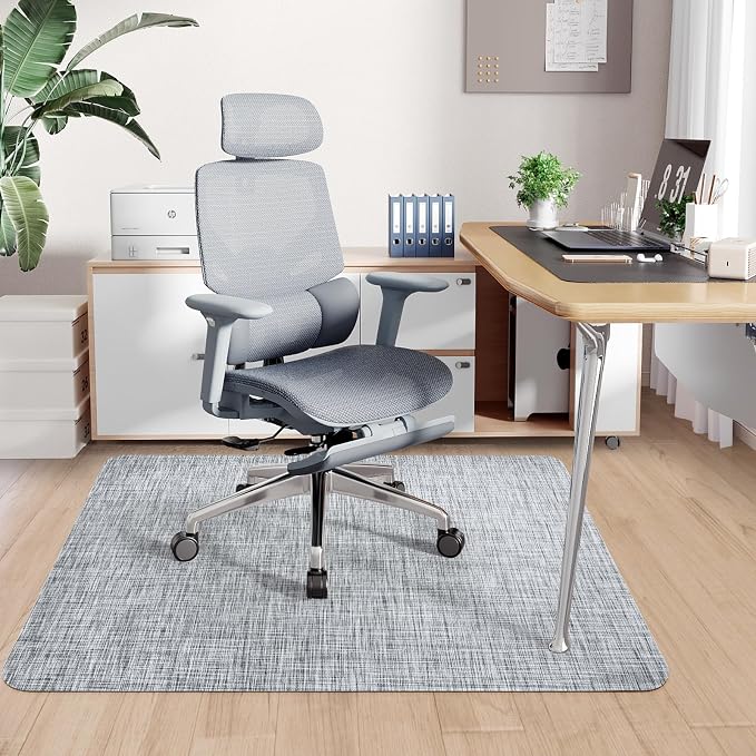 Sycoodeal Office Chair Mat for Hardwood & Tile Floor, 40" x 48" Heavy Duty Computer Gaming Chair Mat for Rolling Chairs Non-Curve, Anti-Slip, Floor Protector for Home Office (Grey)