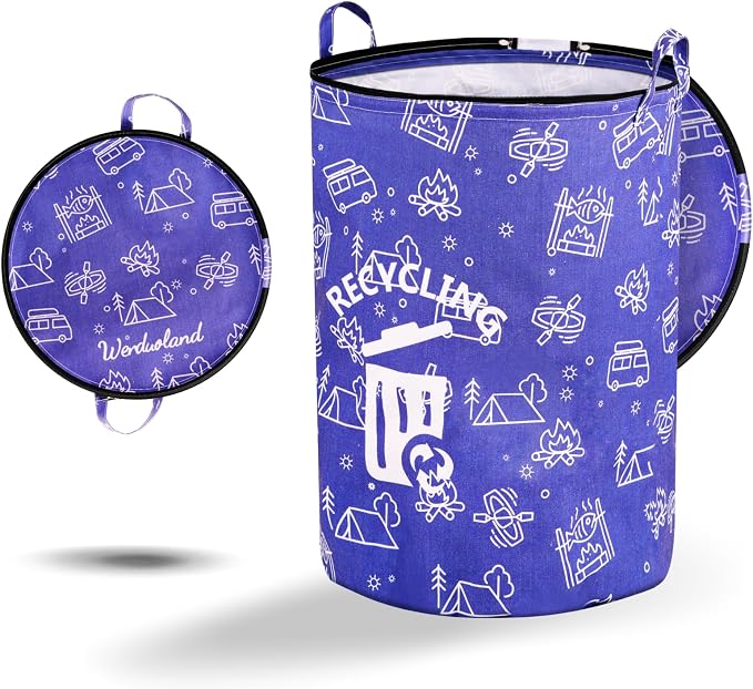 30 Gallon Collapsible Trash Can for RV Camping, Zip Lid | Portable, reusable. For RV, recycling, yard waste, leaf bag, toy bin, hiking, travel, weeds. Folds flat for storage.