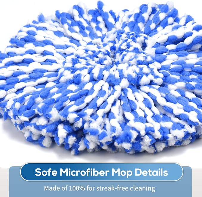 RinseClean Spin Mop Replacement Head for O Ceda RinseClean 2 Tank System | 8 Pack Spin Mop Refills with 1 Rotating Mop Base, Blue Microfiber Mop Refills for Floor Cleaning