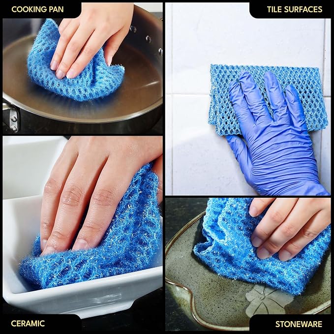 Non Scratch Dish Scrubbers for Cleaning Dishes (3PK) - Reusable Kitchen Sponge - Replace Dish Sponges for Washing Dishes - Best Household Scrubbing Pad & Alternative Dishwashing Scrub Pads Supplies