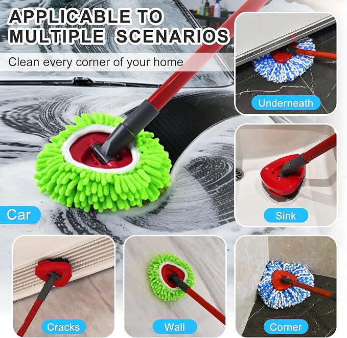 Mop Head Replacement for O Cedar, Spin Mop Replacement Head for Ocedar RinseClean 2 Tank System, Mop Heads Includeds 4 Mop Replacement Heads , 1 Spin Scrub Brush & 1 Base