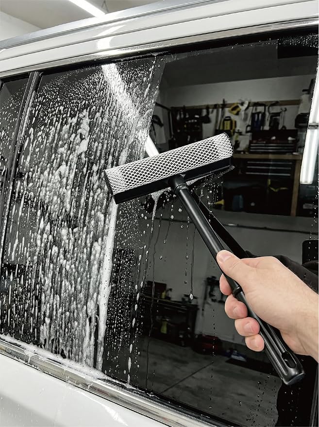 2 in1 Window Squeegee for Car, Window Cleaning Tool with 16inch Long Handle | for Gas Station, Glass,Shower,Outdoor High Window Cleaning