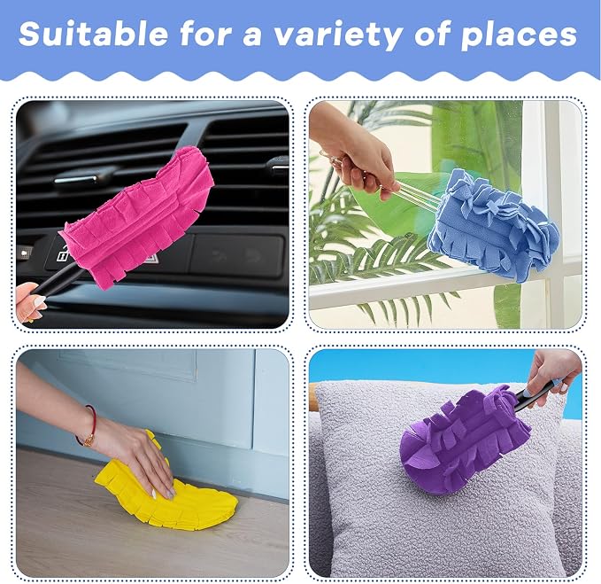 Zubebe 12 Pcs Reusable Duster Refills Fleece,Bright Color | Soft Polyester Fiber Flat Duster Refill Multi Surface Washable Cleaning Pad Tools for Home, Blinds, Car, Pet, Furniture, Fans