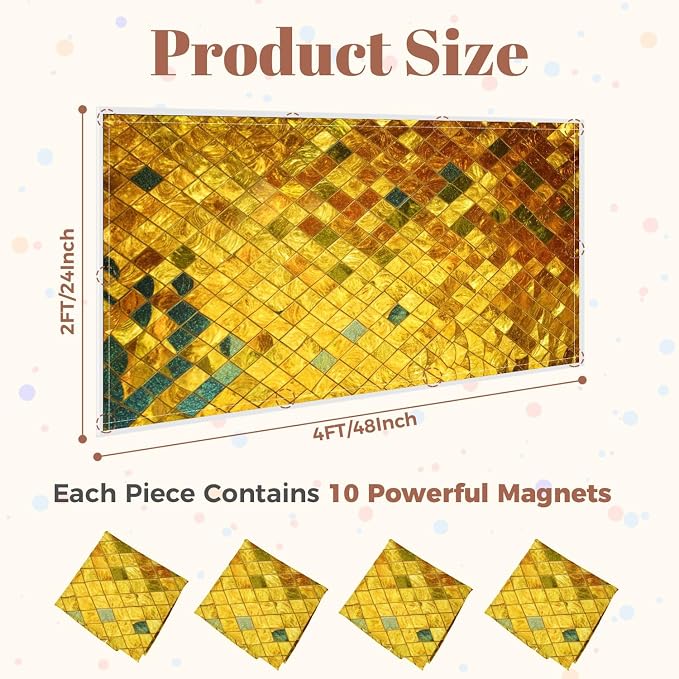 4 Pack Fluorescent Light Covers for Ceiling Lights Golden Glass Decorative Magnetic Light Cover Light Filters for Classroom Office Home