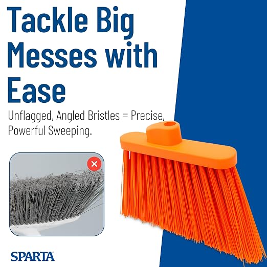SPARTA Plastic Broom Head, Angled, Un-Flagged for Large Debris Indoor, Outdoor, Home, Restaurant, Lobby, Office, 12 Inches, Orange