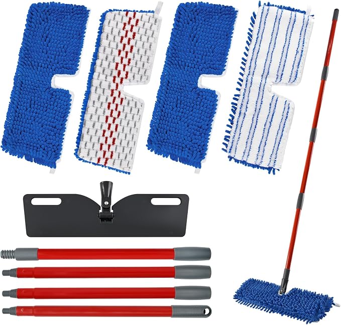 Microfiber Mops for Floor Cleaning, Flat Mop with 4 Reusable Pads and Extendable 58" Long Handle for O Cedar Dual-Action Microfiber Flip Mop , Dust Mop for Hardwood Floors, Wet & Dry Use Floor Clean