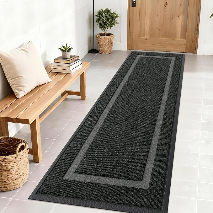 OLANLY Front Door Mat Outside 71x23, All-Season Heavy-Duty Rubber Doormat | Black, Absorbent, Stain and Fade Resistant, Waterproof Non-Slip Backing, Low-Profile Indoor Outdoor Floor Mat for Entryway