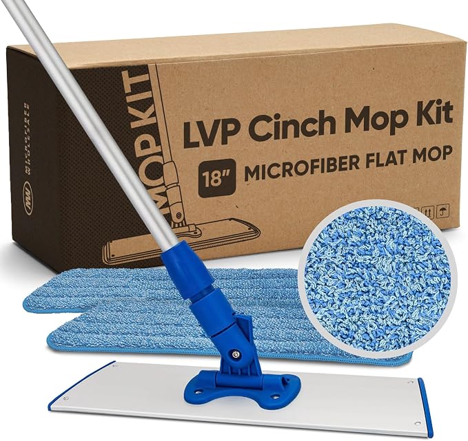 Microfiber Wholesale 18” Luxury Vinyl Plank Floor Mop | Deep Clean Without Damaging | Recommended by LVP Manufacturers | Heavy Duty Lightweight | Reusable Microfiber Mop Pads