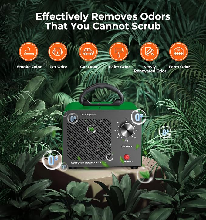 Hadlook Ozone Generator, 48,000mg/h High Capacity O3 Ozone Machine, Green | Commercial Use for Large Space 4000 Sq. Ft, Portable Odor Eliminator for Car, Home, Basement, Smoke, Pets