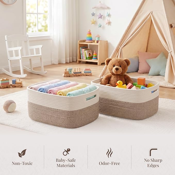 5 Pack Storage Baskets for Shelves, 17"x13"x7.5" & 7"x7"x3.5" | Cotton Rope Woven Baskets for Organizing, 2 Sizes Organizer Bins, Baskets for Shelves, Nursery, Toys, Closets, Laundry & Home