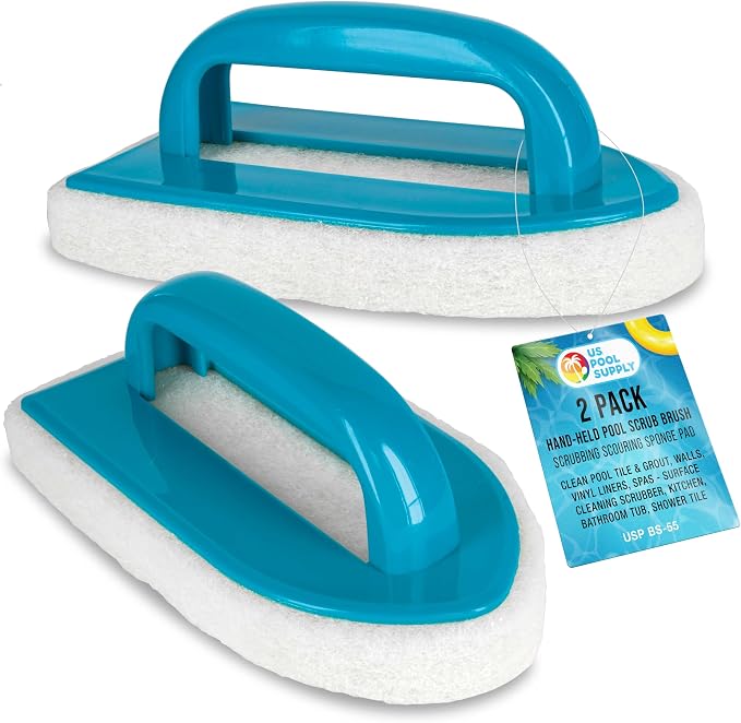 U.S. Pool Supply Hand-Held Pool Scrub Brush, 2 Pack, Surface Scrubbing Pad | Scouring Sponge Pad, Clean Pool Tile & Grout, Walls, Vinyl Liners, Spas - Cleaning Remove Stains Kitchen Bathroom Tub Shower