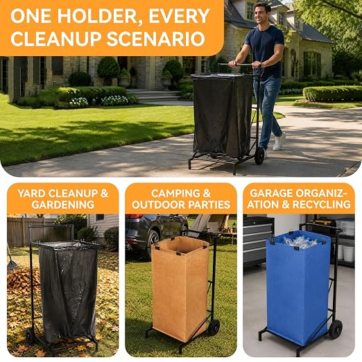 Trash Bag Holder and Metal Leaf Bag Holder for 35-50 Gallon Yard Waste, Adjustable Collapsible Heavy Duty Lawn Bag Stand for Gardening, Camping, Recycling and Outdoor Cleanup (Standard Model)