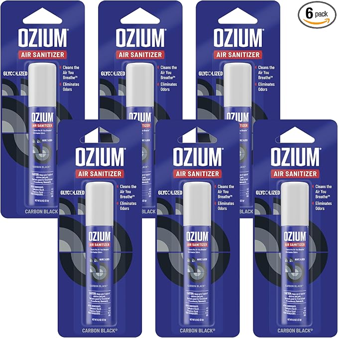Ozium 0.8 Oz. Air Sanitizer and Odor Eliminator Spray | Room Odor Eliminator for Home, Car, and Office, Carbon Black, 6 Pack