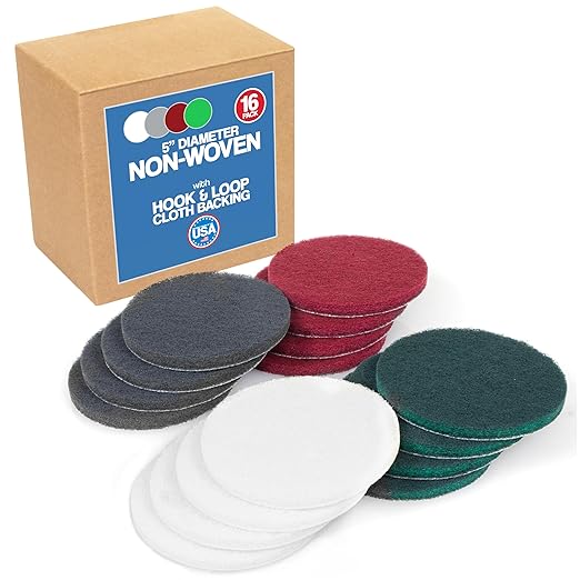 5" Abrasive Pad Hook & Loop Round Non-Woven 16 Pack Assortment