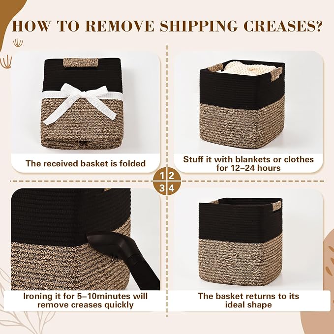 11 Inch Storage Cubes, 6 Pack Cube Storage Bins for Organizing, Cotton Rope Woven Baskets for Shelves, Bathroom, Kids Room, Closets, Baby Nursery